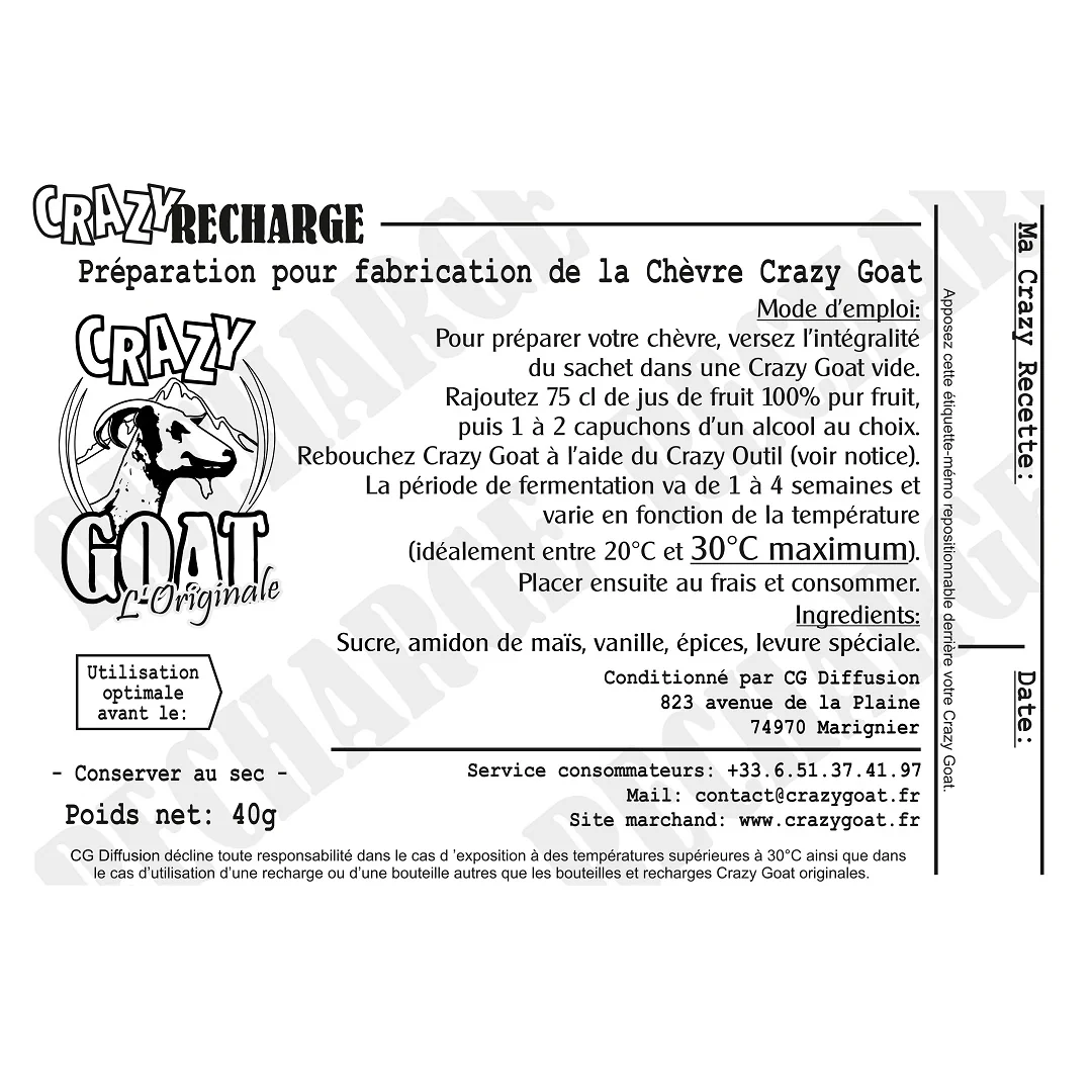 Crazy Recharge : Préparation pour fabrication de la chèvre Crazy Goat