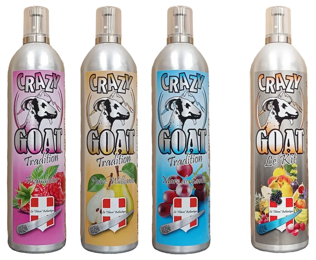 La Chèvre Crazy Goat – boisson traditionnelle des Alpes aux saveurs Framboise, Poire Williams et Marc de Savoie