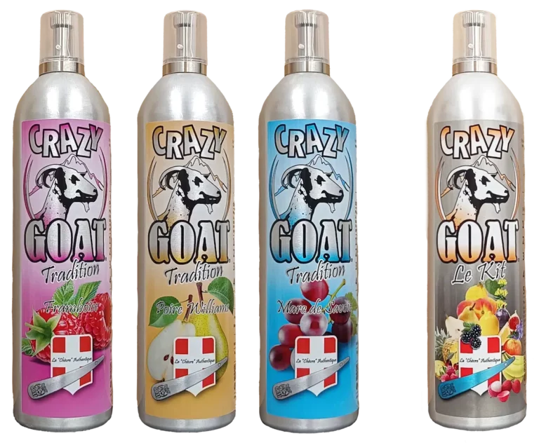 La Chèvre Crazy Goat – boisson traditionnelle des Alpes aux saveurs Framboise, Poire Williams et Marc de Savoie